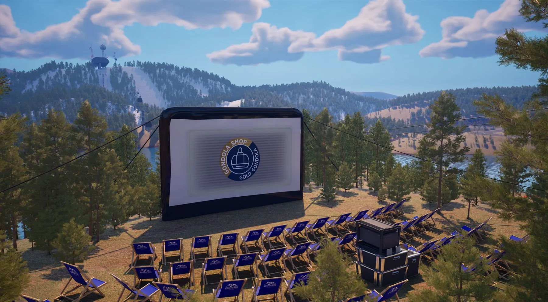 Open-air cinema with Gold Gondola branded deck chairs overlooking Zlatibor