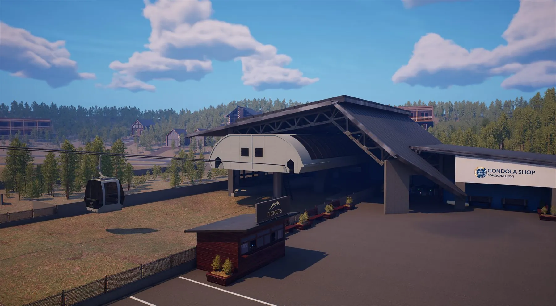 The gondola station with ticket booth and Gondola Shop, recreated in Fortnite
